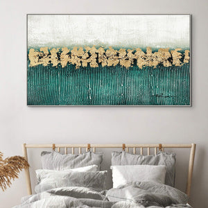 Green Groovy, Thick Textured Abstract Painting with Green and Gold, Living Room Wall Art, Painting on Canvas, Abstract Art, Impasto Painting by Sona Casa