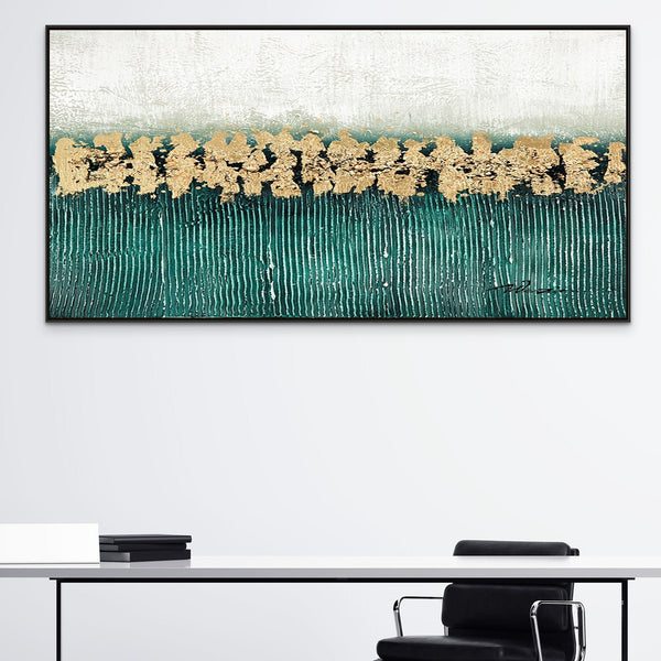 Green Groovy, Thick Textured Abstract Painting with Green and Gold, Living Room Wall Art, Painting on Canvas, Abstract Art, Impasto Painting by Accent Collection