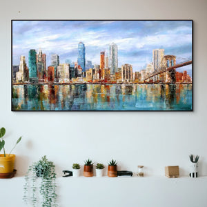 Abstract City Painting, Vibrant Manhattan Wall Art, Textured Skyline Canvas, Unique Housewarming Gift, Framed Wall Art America by Accent Collection