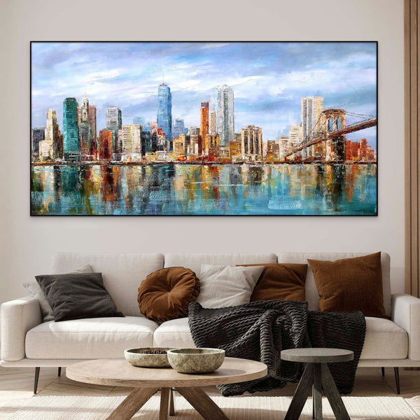 Abstract City Painting, Vibrant Manhattan Wall Art, Textured Skyline Canvas, Unique Housewarming Gift, Framed Wall Art America by Accent Collection