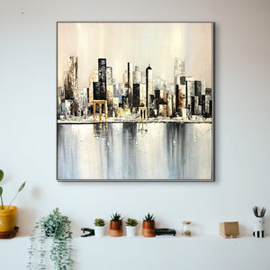 Abstract City Painting, Large Skyline Wall Art, Minimalist Urban Decor for Living Room, Artistic Housewarming Present by Accent Collection