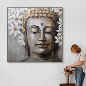 Large Buddha Wall Art, Hand-Painted Oil Canvas, Contemporary Buddhist Decor by Accent Collection