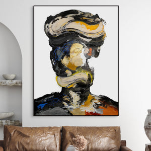 Modern Abstract Portrait Painting - Textured Thinker Canvas Art for Living Room, Original Painting, Large Abstract Portrait, Handmade Art by Accent Collection