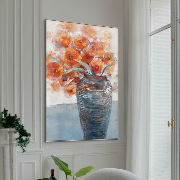 Large Abstract Floral Painting, Vibrant Orange Flowers in Vase, Minimalist Canvas Wall Art, Thoughtful Housewarming Gift by Accent Collection