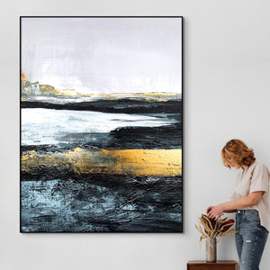 Abstract Wall Art Black and Golden Oil Painting Original Wall Art On Canvas Modern Art Living Room Wall Art Large Abstract Painting Gift by Sona Casa
