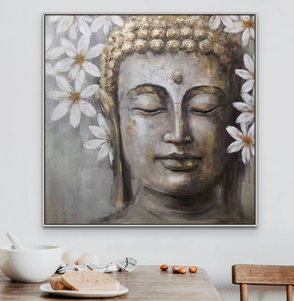 Large Buddha Wall Art, Hand-Painted Oil Canvas, Contemporary Buddhist Decor by Accent Collection