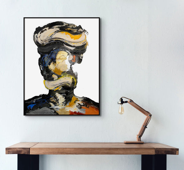 Modern Abstract Portrait Painting - Textured Thinker Canvas Art for Living Room, Original Painting, Large Abstract Portrait, Handmade Art by Accent Collection