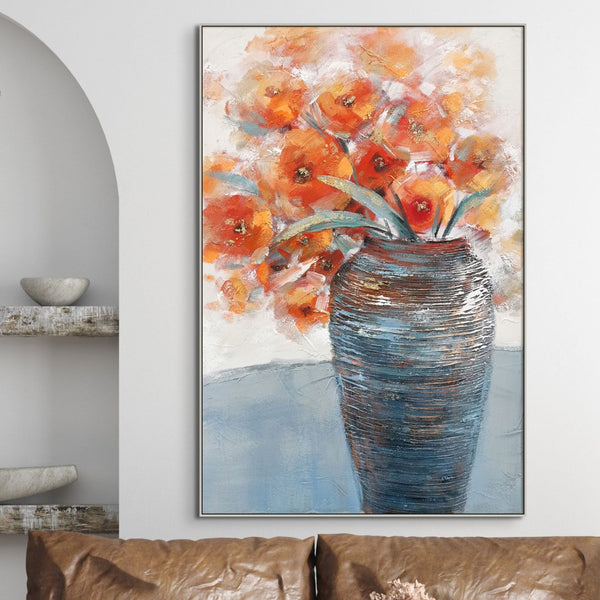 Large Abstract Floral Painting, Vibrant Orange Flowers in Vase, Minimalist Canvas Wall Art, Thoughtful Housewarming Gift by Accent Collection