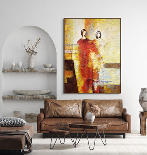 Abstract Figurative Painting - Textured Large Wall Art for Living Room, Handmade Modern Art, Unique Contemporary Gift by Sona Casa