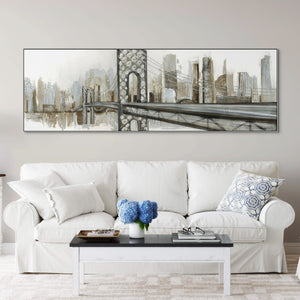 New York Wall Art - Hand-Painted Abstract Gray Cityscape Canvas, Large Modern Wall Decor for Living Room, Unique Housewarming Gift by Accent Collection