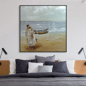 Romantic Couple on Beach, Painting on Canvas, Textured Wall Art, Original Hand Painted Oil Painting on Canvas for Living Room, Bedroom Art by Sona Casa