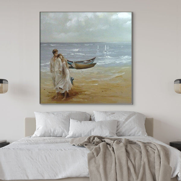 Romantic Couple on Beach, Painting on Canvas, Textured Wall Art, Original Hand Painted Oil Painting on Canvas for Living Room, Bedroom Art by Accent Collection Home Decor