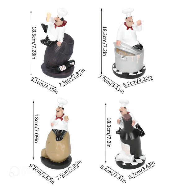 4 Piece Kitchen Chef Figurines Set, Restaurant Decor, Bakery Decor | Home Decor