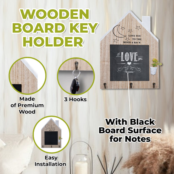 Hanging Wooden Board Key Holder with 3 Hooks Wooden Black Board for Entrance Hallway by Accent Collection Home Decor