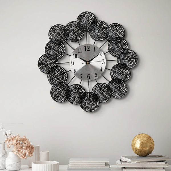 Black wall clock round abstract shields metal clock 45 cm 18 inch silent clock decorative wall clock analog