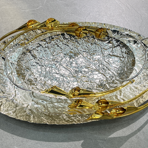 3 Pc Silver Metal Decorative Tray Set with Modern Finish for Home Decor – Sizes 48.5x25.5x6.5, 40.5x21x6, 30x18x5 cm - Accent Collection
