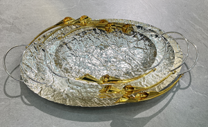 3 Pc Silver Metal Decorative Tray Set with Modern Finish for Home Decor – Sizes 48.5x25.5x6.5, 40.5x21x6, 30x18x5 cm - Accent Collection