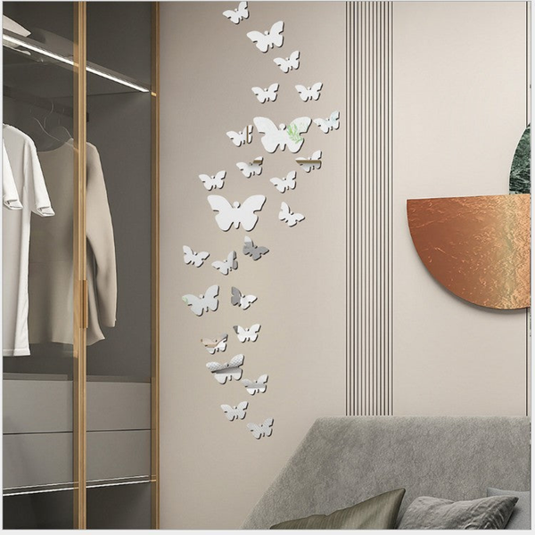 30 pcs DIY Acrylic Butterfly Mirror Wall Stickers for Home Decor 30pcs (2L+3M+25S) / Silver by Accent Collection Home Decor