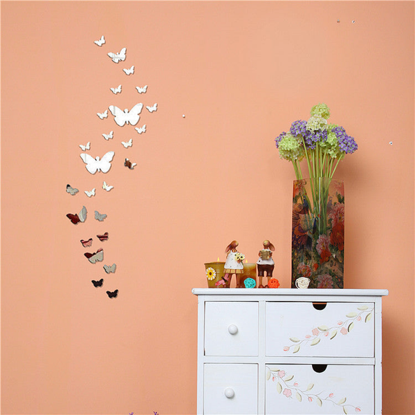 30 pcs DIY Acrylic Butterfly Mirror Wall Stickers for Home Decor by Accent Collection Home Decor