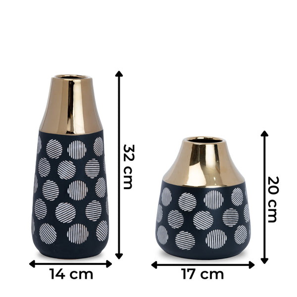 Black Ceramic Vase with Abstract Pattern and Golden Rim, Large by Accent Collection Home Decor