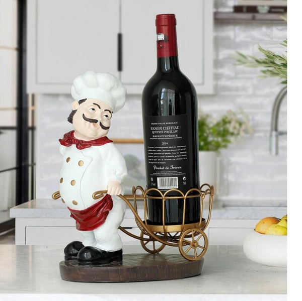 Chef Wine Holder PullCart Style | Kitchen Decor Wedding Gift | Modern Home Decor by Accent Collection Home Decor