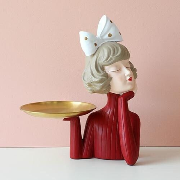 Creative Living Room Decor Accessories, Jewelry Tray, Girl Figurines for Storage, Decor Ornament, Modern Home Decor, Gift Red by Accent Collection Home Decor