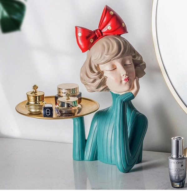 Creative Living Room Decor Accessories, Jewelry Tray, Girl Figurines for Storage, Decor Ornament, Modern Home Decor, Gift Teal by Accent Collection Home Decor