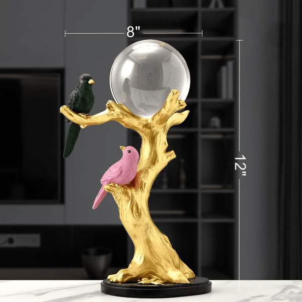 Crystal Ball and Bird on Tree Decoration Piece for Home Décor 7.5*4*10 Inch / Green Bird by Accent Collection Home Decor