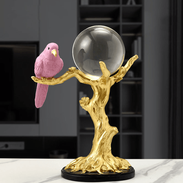 Crystal Ball and Bird on Tree Decoration Piece for Home Décor 7.5*4*10 Inch / Pink Bird by Accent Collection Home Decor