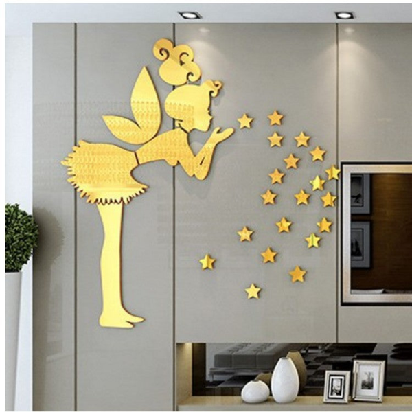 Fairy Blowing Stars 3D Decorative DIY Wall Sticker for Home Decoration Left / Gold - 23.5*24.5 Inch by Accent Collection Home Decor