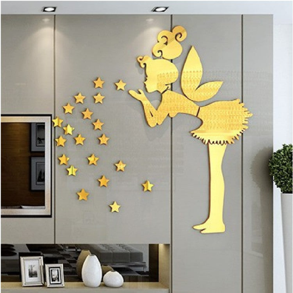Fairy Blowing Stars 3D Decorative DIY Wall Sticker for Home Decoration Right / Gold - 23.5*24.5 Inch by Accent Collection Home Decor