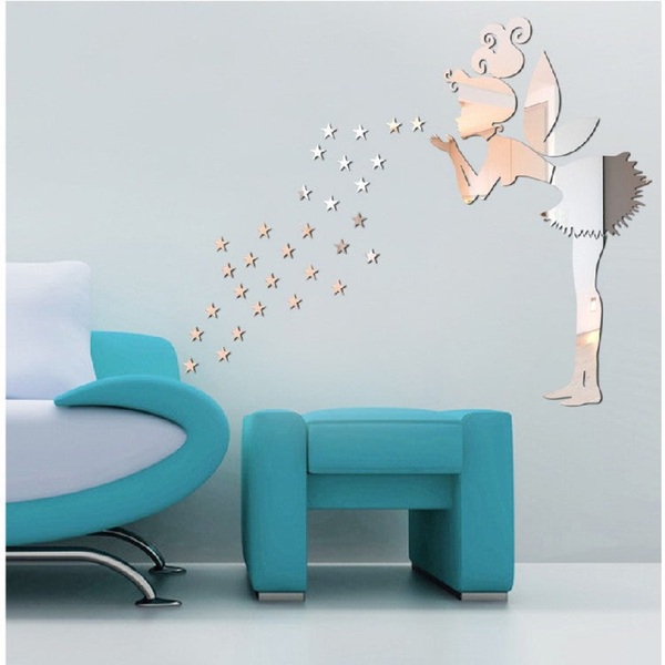 Fairy Blowing Stars 3D Decorative DIY Wall Sticker for Home Decoration Right / Silver - 23.5*24.5 Inch by Accent Collection Home Decor