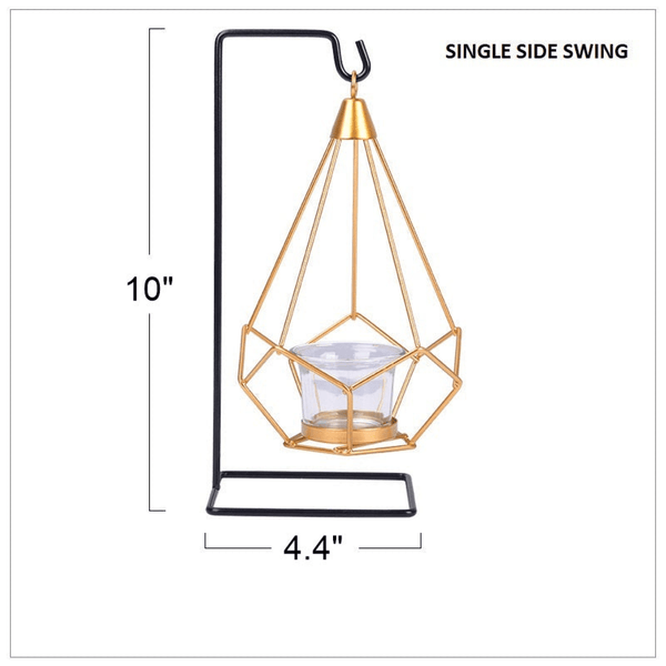 Geometrical Metal Hanging Basket Candle Holder Single Side Swing: 10.5*4.5*4.5 Inch by Accent Collection Home Decor