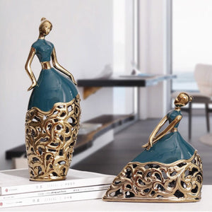 2 Pc Green and Gold Ceramic Dancer Figurines, Coffee Table Decor, Unique Gift, Centerpiece, Home Decor, Countertop Decor, Gift by Accent Collection