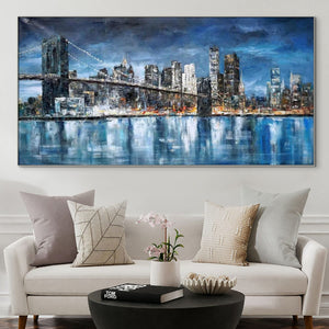 Manhattan, Painting On Canvas, Abstract Painting, New York Painting, Cityscape, Urban Painting, Living Room Wall Art, Blue City Painting by Accent Collection