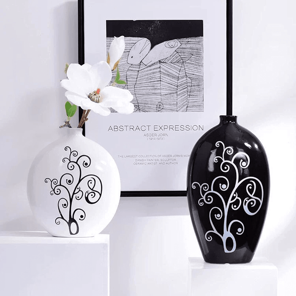 Pair of Black and White Oval Vases by Accent Collection Home Decor