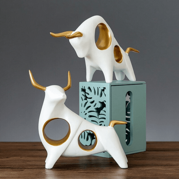 Pair of Bull Decorative Figurines for Home Decor Desk Decor Animal Figurine Living Room Decor Office Decor White by Accent Collection Home Decor