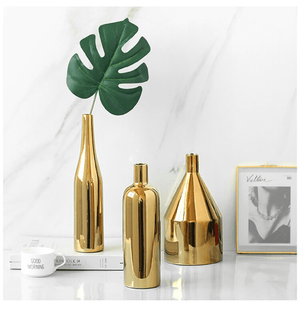 Set of 3 Golden Ceramic Bottle Vases by Accent Collection Home Decor