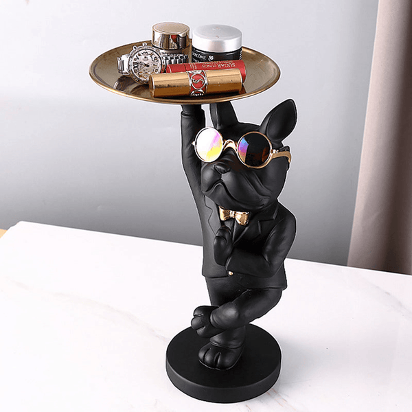 Standing Bulldog Statue with Tray Organizer Black - 12*6.5*7.5 Inch by Accent Collection Home Decor