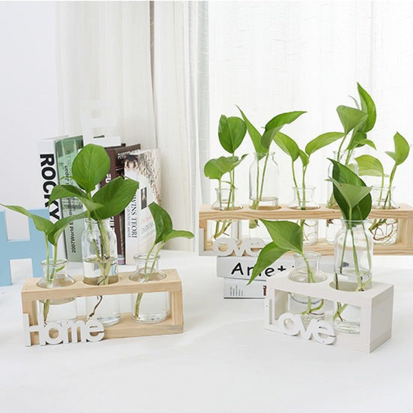 Stylish and compact wooden rack for three glass planters by Accent Collection Home Decor