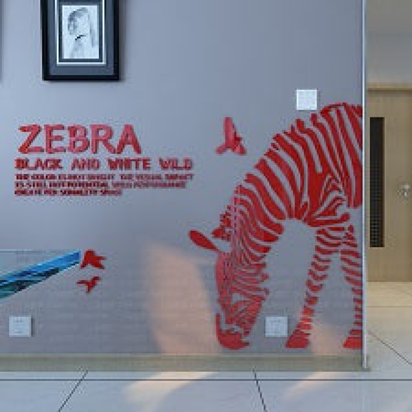 Zebra DIY 3D Acrylic Wall Sticker for Nursery and Decoration Small - Whole Size 35.5*43.5 Inch / Red by Accent Collection Home Decor